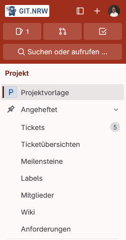 Menüleiste auf Projektebene
