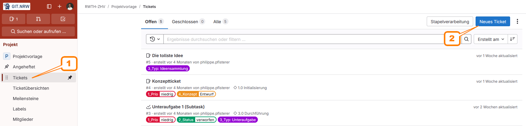 Mit den Ziffern 1 und 2 werden die beschriebenen Funktionen
markiert.