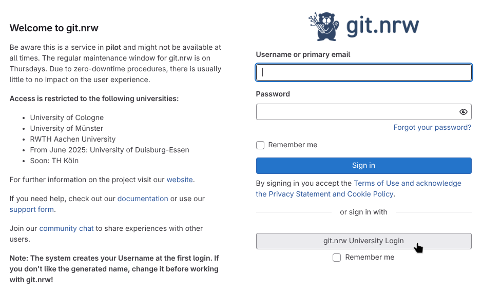 git.nrw Login Page