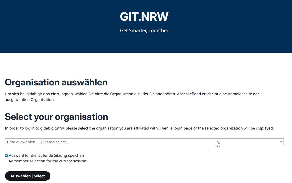 Organisationsauswahl
