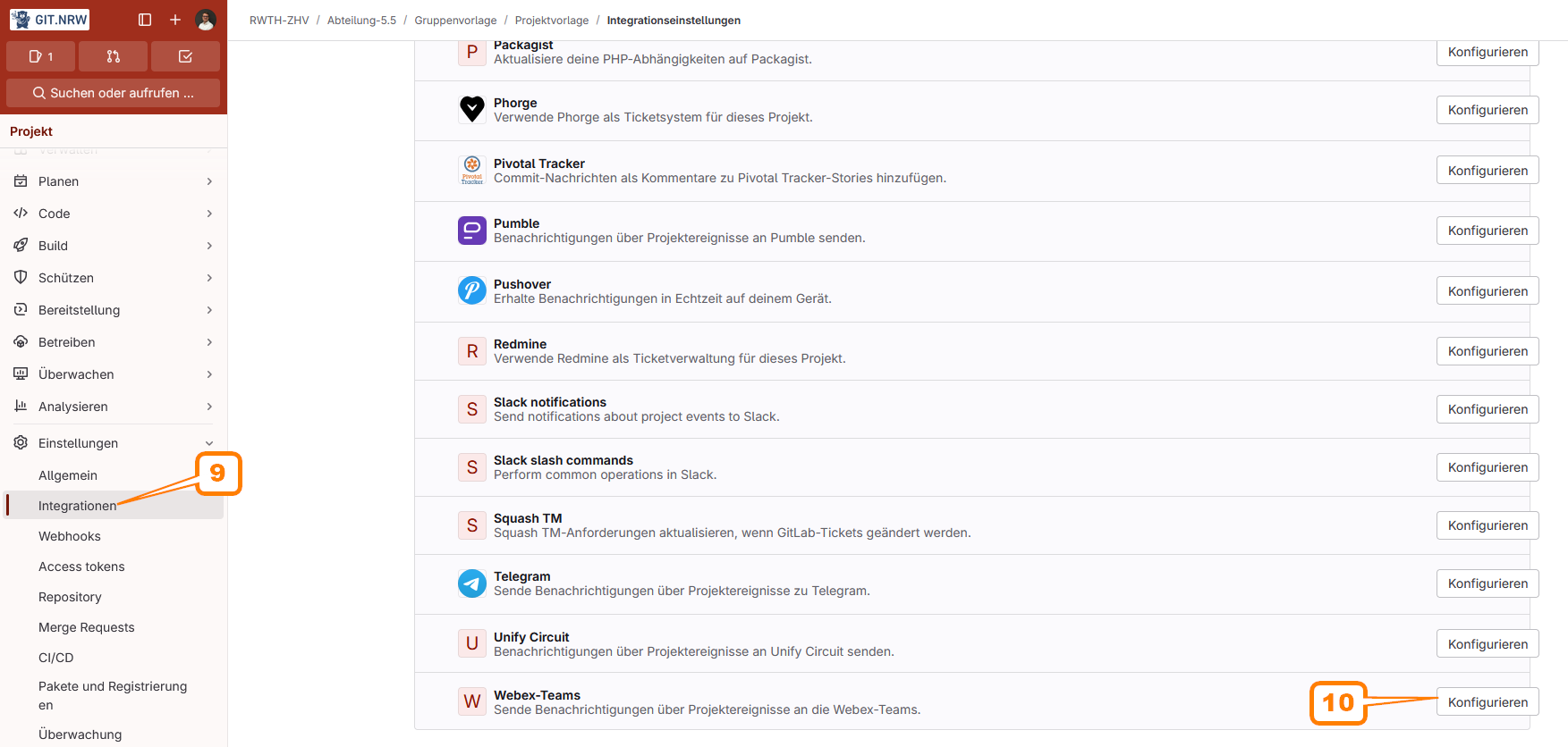 Mit den Ziffern 9 und 10 werden die
beschriebenen Funktionen
markiert.