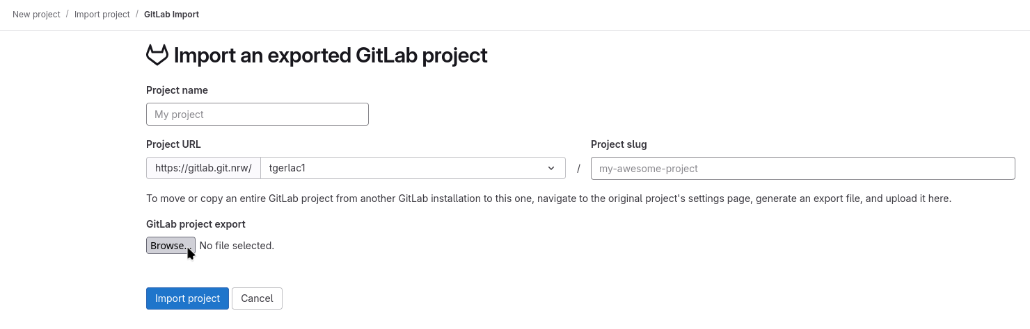 This points to the &ldquo;Browse&rdquo; button on the left side to include the project template.