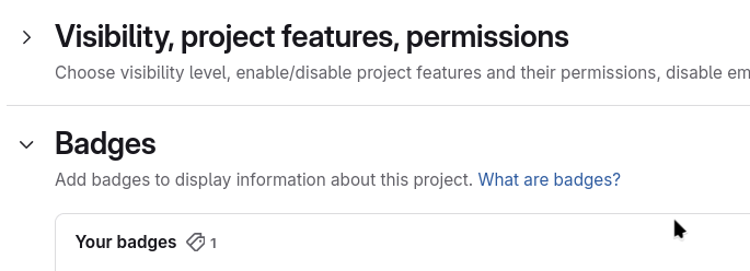 GitLab badges section with option to add a new badge.