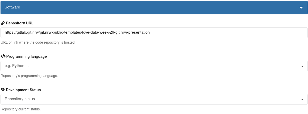 Zenodo upload form field for adding the repository URL.