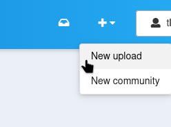 Zenodo dashboard with the New Upload button highlighted.